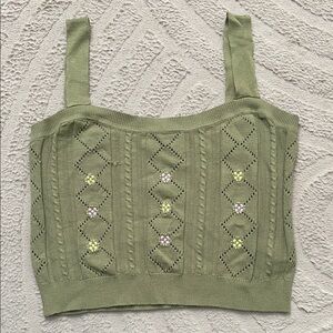 Floral embroidered green Knit Women's Top